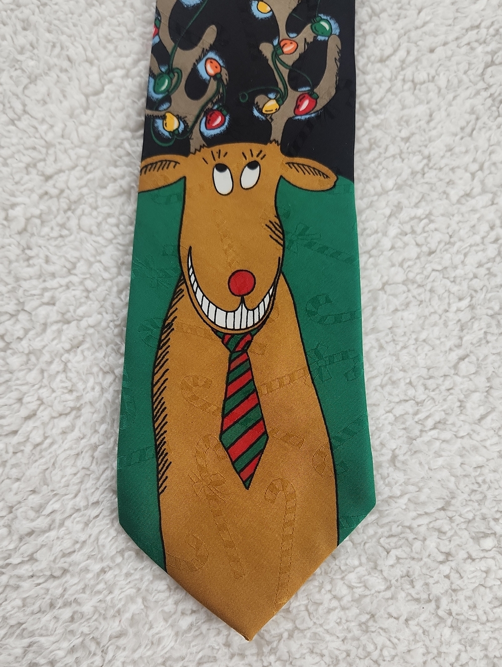 Hallmark Whimsical Reindeer Novelty Tie in Green and Gold